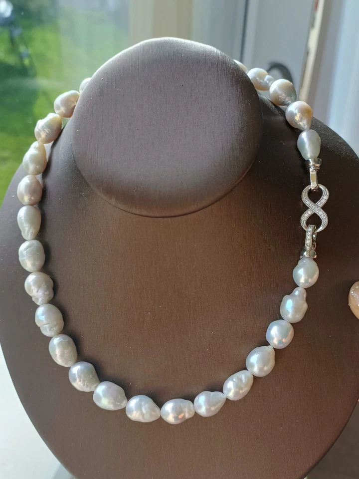 sehr schöne Natur glänzende Weiße Ca. 10-15mm Süßwasser-Barockperlen Kette 42cm - Bild 2 von 4