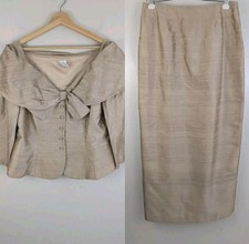 Watters  Watters Formal Skirt Suit Set Champagne Gold Silk Wedding Maxi Read 