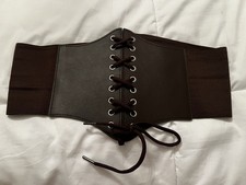 Women  s small 30-32 Brown Wide Corset Lace-Up Adjustable Stretch Belt snaps