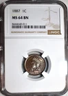 NGC MS-64 BN 1887 Indian Head Cent, Superbly Struck, Radiant specimen.