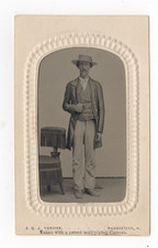 Antique 1860s Tintype Photo Man in Hat JQA Tresize Zanesville Patent Multiplying