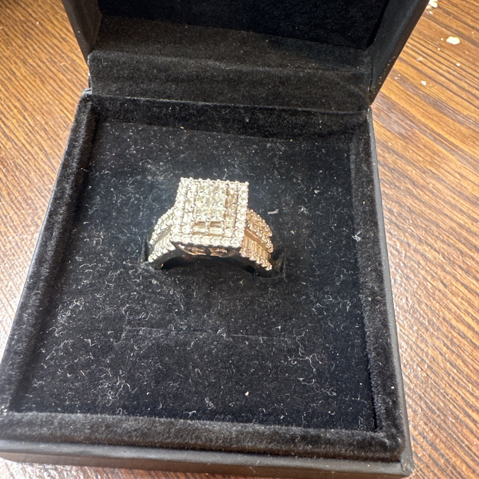 Rectangular Diamond Cluster Ring Princess Baguett… - image 1