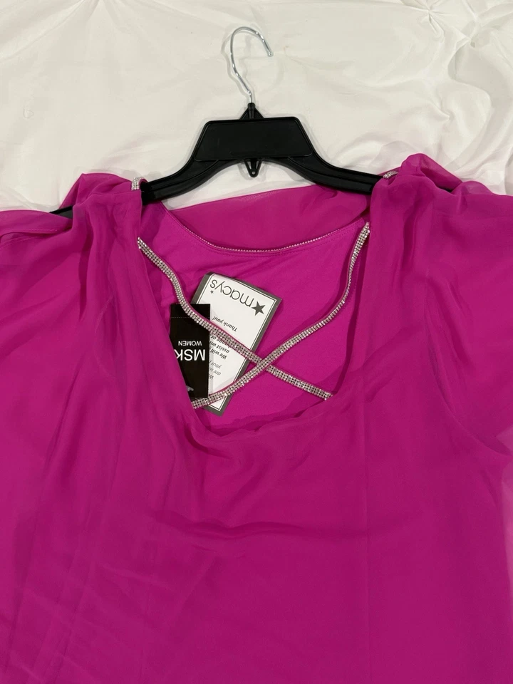 NUEVO CON ETIQUETAS MSK Vestido Formal Para Mujer, Fucsia Talla 1x Embellecido con Estrás Foto 2 de 4