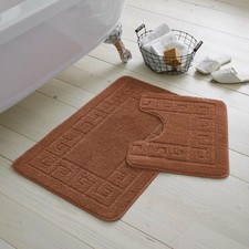 2PC Greek Bath Mat Set - Non Slip Soft Absorbent Bathroom Floor Rugs Toilet Mats