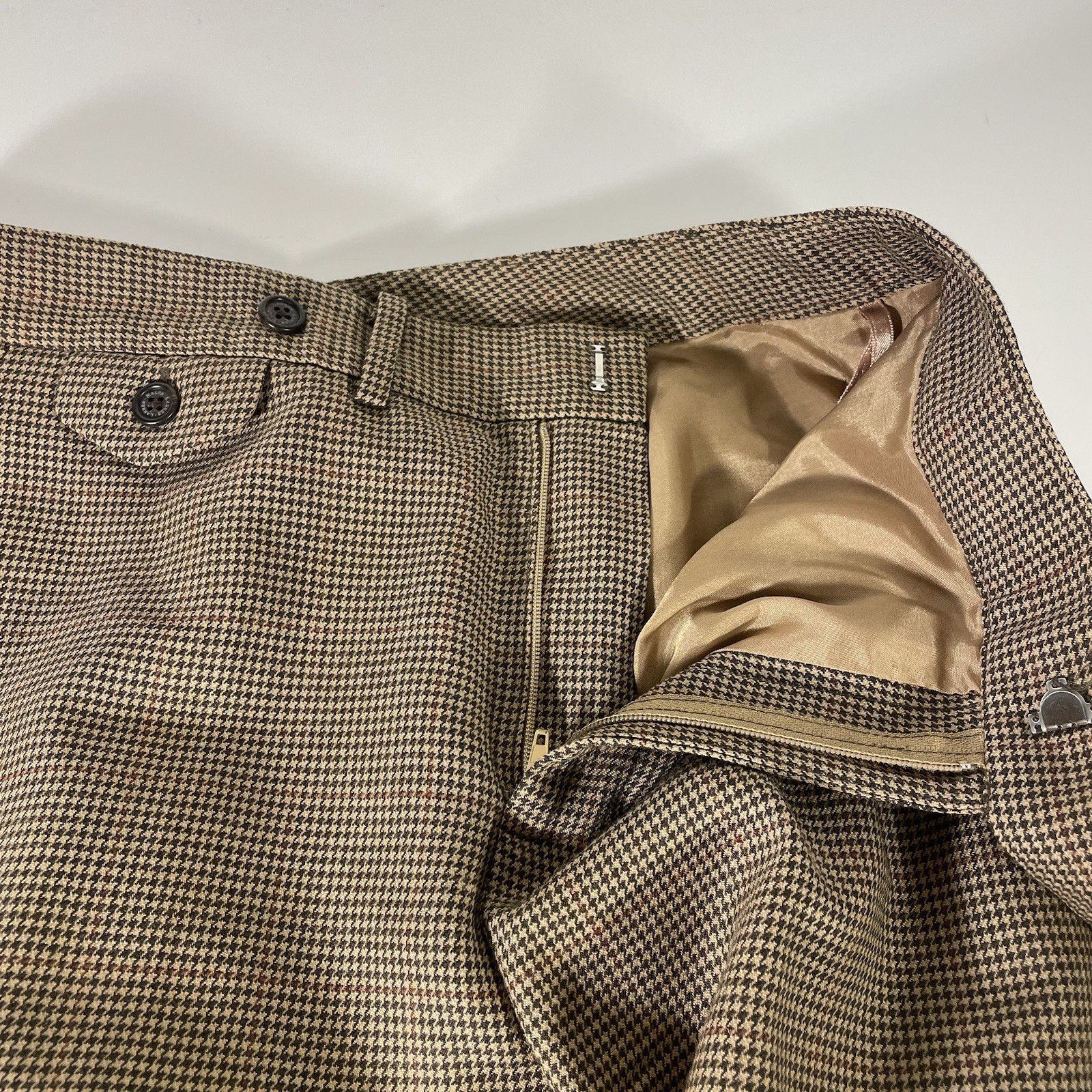Ralph Lauren Pants Women 4 Brown Houndstooth Wool Vintage Wide Leg Lined