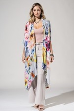 Ethnic Pattern Kimono Adorned with Exquisite Overlay of Flowers 25U2313