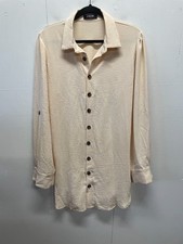 Chicme Women's Button Down Shirt Dress Size XL Cream Color Smocked Waist in Back