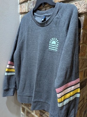 Surf Style Crewneck Heather Gray Sweatshirt Pastel Stripes Beach XXL Soft & Cozy
