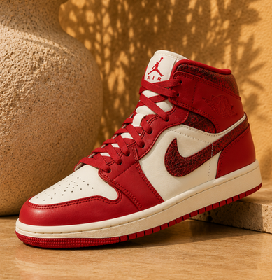 Nike Air Jordan 1 Mid SE Red Cracked Leather HJ9337-106 Womens