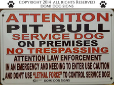 Metal Attention Pit Bull Service Dog Sign For FENCE ,Beware Of Dog 8"x12"