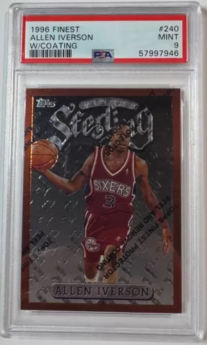 1996 TOPPS FINEST W/COATING #240 ALLEN IVERSON ROOKIE RC PSA 9