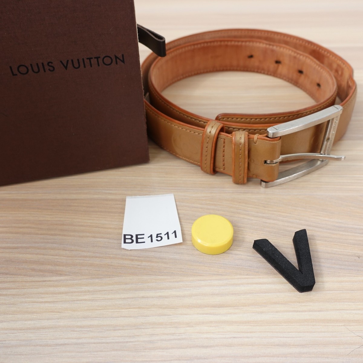 LOUIS VUITTON Belt 75 30 Leather Monogram Logo Small Nude Vernis