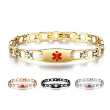 CUSTOM ENGRAVE  Stainless Steel Horseshoe Link Medical Id Bracelet - 4 Colors 