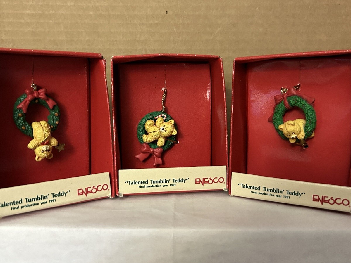 USA 90s ヴィンテージ ESCO PRODUCTS オブジェ 置物 飾り 3 Enesco Small Wonders Ornaments Bear Wreaths Talented Teddy