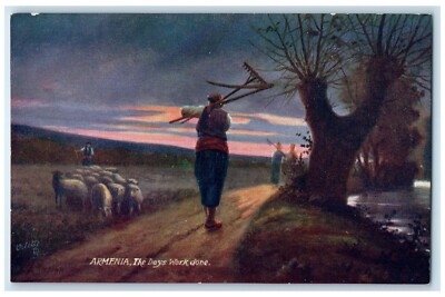 c1910's Armfnia The Days Work Done Oilette Tuck's Unposted Antique Postcard