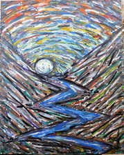 SHADY VALLEY SUNSET 16x20 mountain sun Landscape original oil painting $ CROWELL