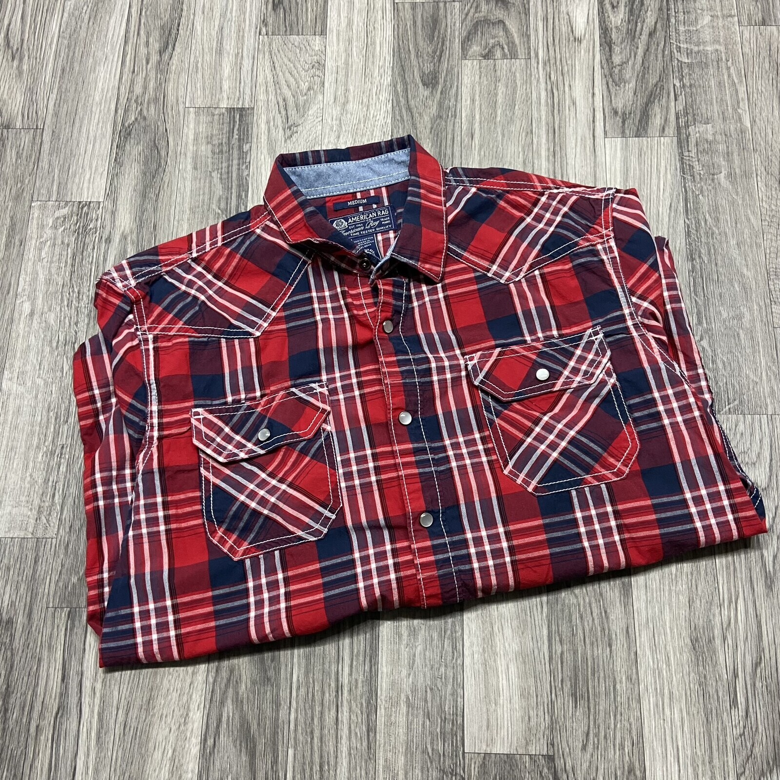 AMERICAN EAGLE Button Down Collared Blue & Red Pl… - image 1
