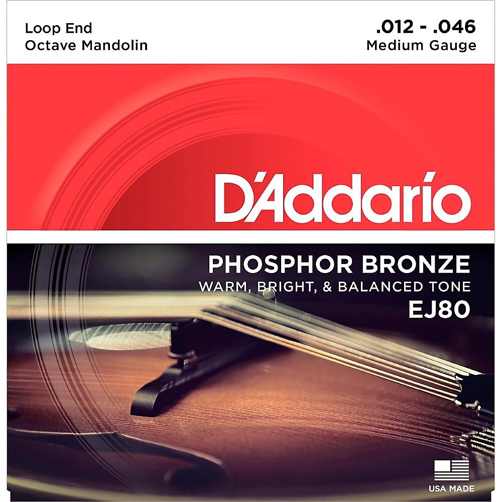 Струны для мандолины DAddario EJ80 октавы, средние, люминофорная бронза 12-46