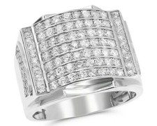 ESTATE LARGE 2.05CT ROUND CUT DIAMOND 14K WHITE GOLD MULTI ROW FUN MEN'S RING