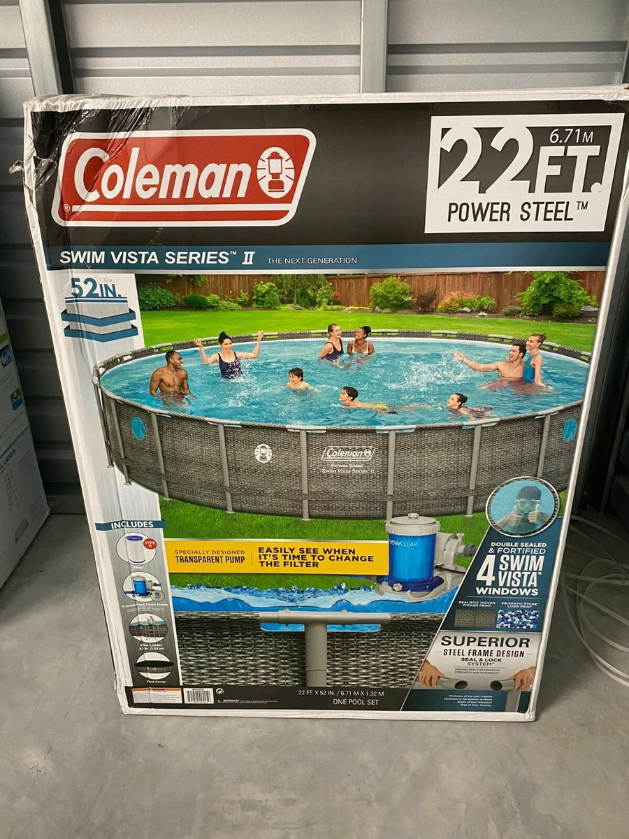 Coleman 22ft x 52in Power Steel Swim Vista II Swimming Pool Above