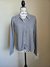 Renfrew silk cardigan gray cableknit lightweight womens L