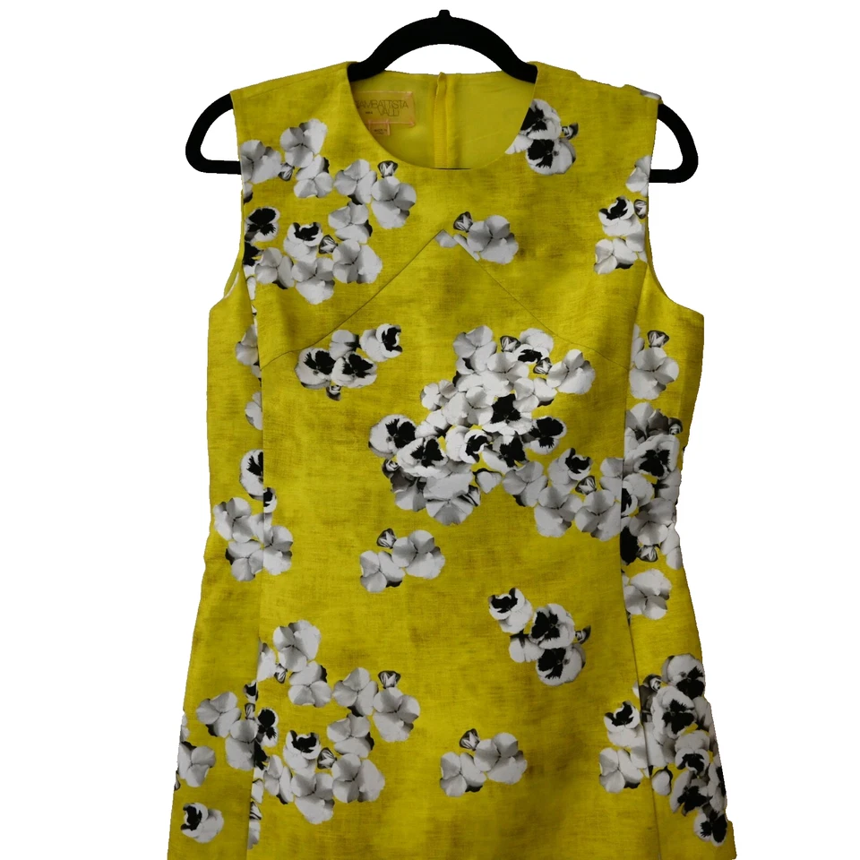 Giambattista Valli Mini Shift Dress Size Small Yellow Floral Sleeveless - Image 2 of 4