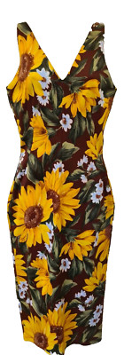 Vintage D&G Dolce & Gabbana Sunflower Pencil Dress 42 UK 10 V Neck Sleeveless