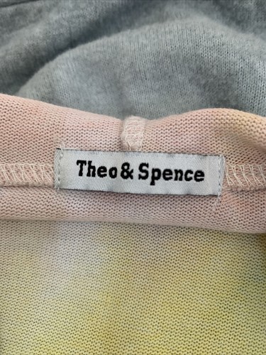 THEO & SPENCE Women’s Rainbow Tie-Dye Hoodie Size XS V-Neck Drawstring Pullover - Picture 7 of 9