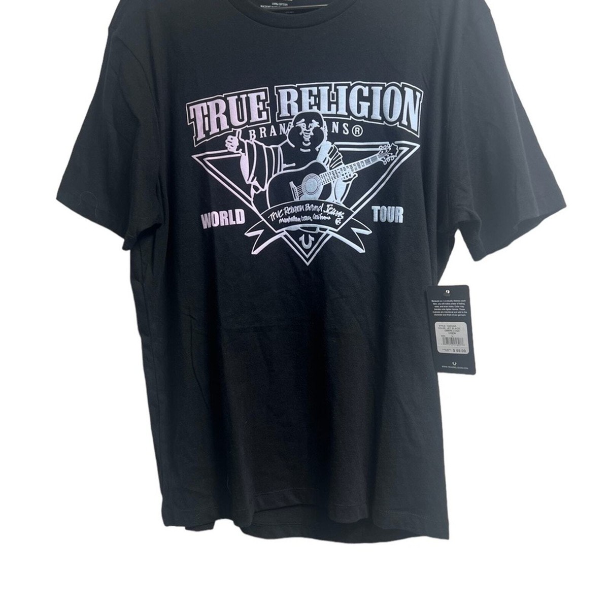 True Religion, Size Large, Black, Ombré Logo, Crew Neck T