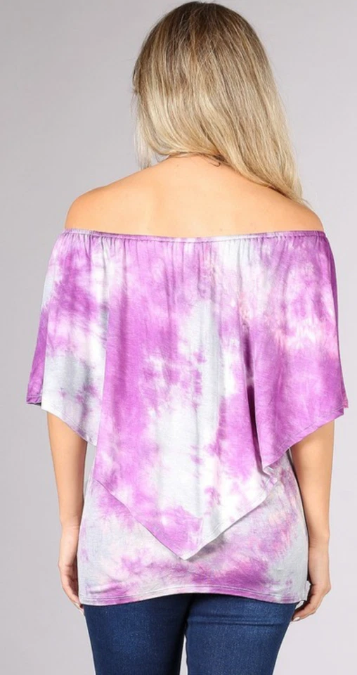 Nuevo con etiquetas Top Boutique SEXY Doble Capa Manga On/Off Tie Dye Púrpura Blanco S M L Foto 3 de 3