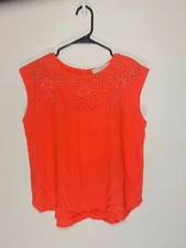 LOFT Coral Sleeveless Eyelet Top Size S