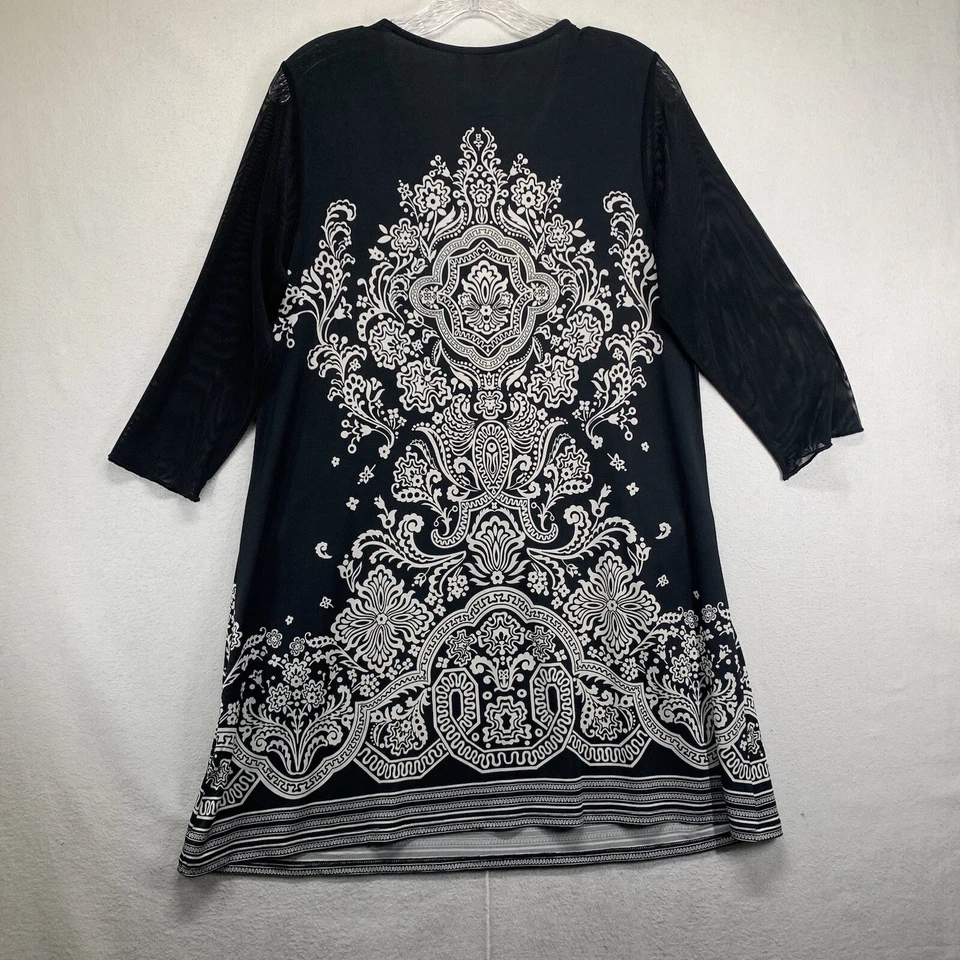 Blusa Top Lady Noiz Mujer Encaje Manga 3/4 Grande Geométrica Blanco y Negro Nueva con Etiquetas Foto 3 de 4