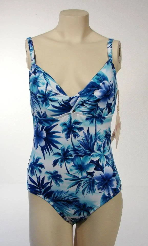 Caribbean Joe One Piece Blue Floral Swimsuit NWT $74 - Image 2 of 2