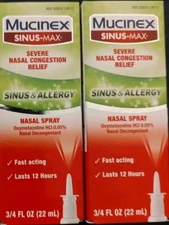 2 Pack Mucinex Sinus-Max Nasal Decongestant SINUS & ALLERGY Nose Spray 0.75 Oz