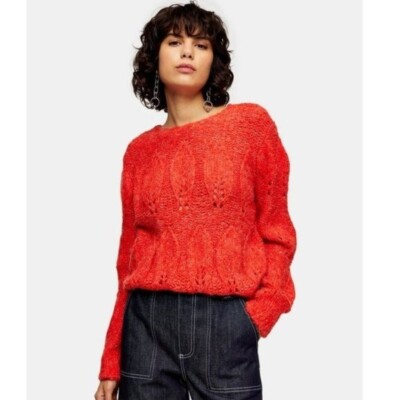 NEW TOPSHOP Women's Petal Wool Blend Pointelle Cable