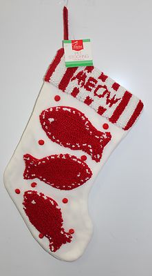 Gato Calcetines Navidad 19'' Rojo Blanco Miau Vacaciones Decoración Lindo Mascota