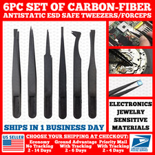 6PC Anti-Static Carbon Fiber Electronic Tweezers Forceps Jewelry-Making Repair