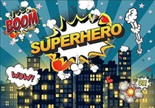Little Superhero Photo Backdrop Comic City Night Scene Building Background Kids