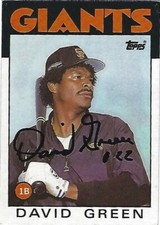Autographed/Signed 1986 Topps #727-David Green San Francisco Giants Deceased