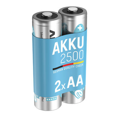 ANSMANN Akku AA Mignon 2500 mAh 1,2V NiMH 2 Stk, Wiederaufladbare Batterien maxE