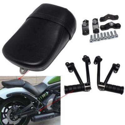 Black Rear Passenger Seat + Footpegs Mount Kit For Kawasaki Vulcan 650 VN650