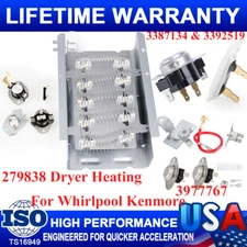279838 Dryer Heating Assembly &3977767 Thermostat Thermal Fuse Kit fit Whirlpool