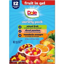 Dole Fruit Bowls in Gel: Peaches, Mandarin Oranges, Mixed Fruit,12 Cups