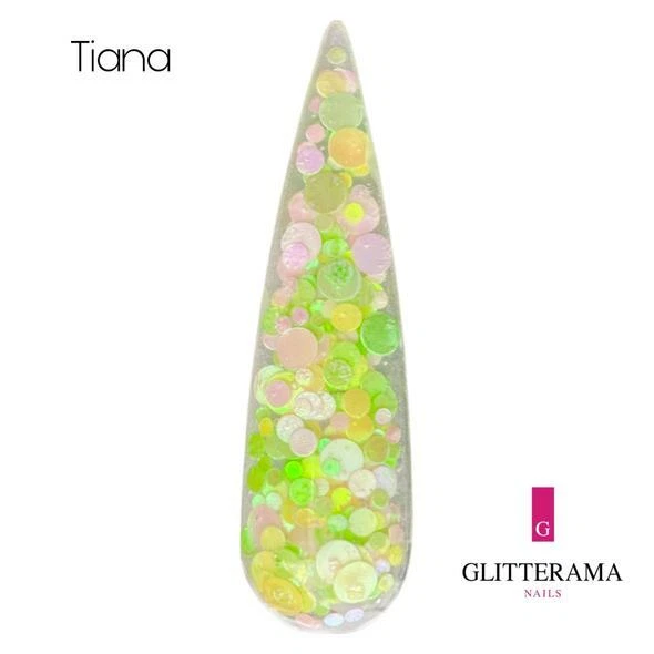 TIANA Glitterama Nails coloured acrylic powder green yellow glitter sparkle vibe