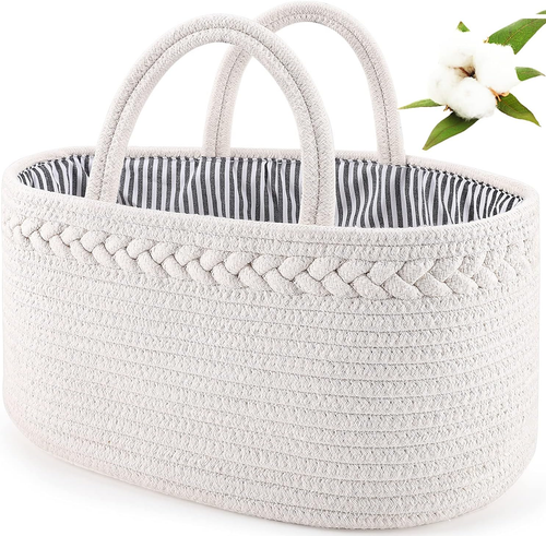 Diaper Caddy Organizer, Boho Rustic Cotton Rope Nursery Baby Basket, Changing Ta - Picture 12 of 12