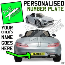Personalised BACK kids number plate for Mercedes GT AMG 6v car ride on by INJUSA