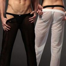 Herren Sexy Netz Durchsichtig Hose Yoga Lounge Nachtwäsche Elastisch Low Taille