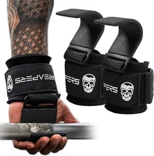 Gymreapers Weight Lifting Hooks (Pair), Heavy Duty Power Wrist Straps Hand Grip