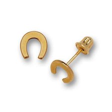 Solid 14K Gold Small Polished Lucky Horse shoe Stud Screw back Earrings - small
