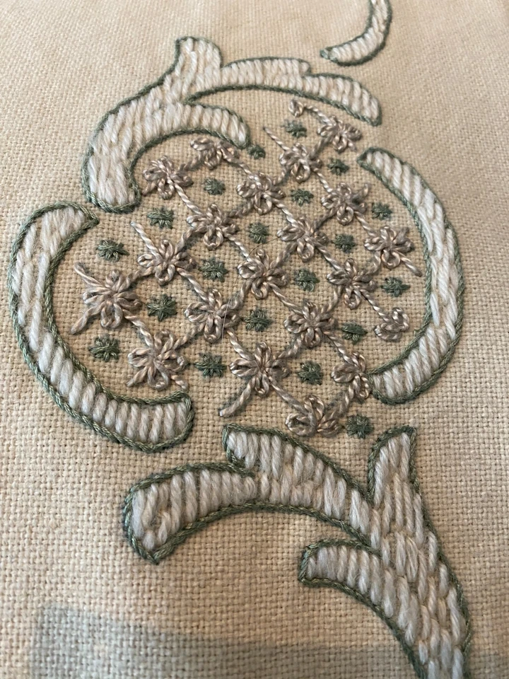 VTG Crewel, Embroidery, Needlepoint, Unfinished, Table Cloth  65” X 74” - Image 4 of 4